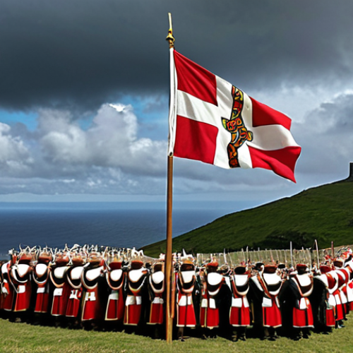 **

Historic Isle of Man: Tynwald Hill ceremony. Ancient Celtic and Viking traditions blend with modern governance. Manx flag visible. Dramatic skies.

**