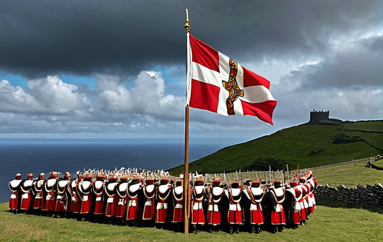 **

Historic Isle of Man: Tynwald Hill ceremony. Ancient Celtic and Viking traditions blend with modern governance. Manx flag visible. Dramatic skies.

**